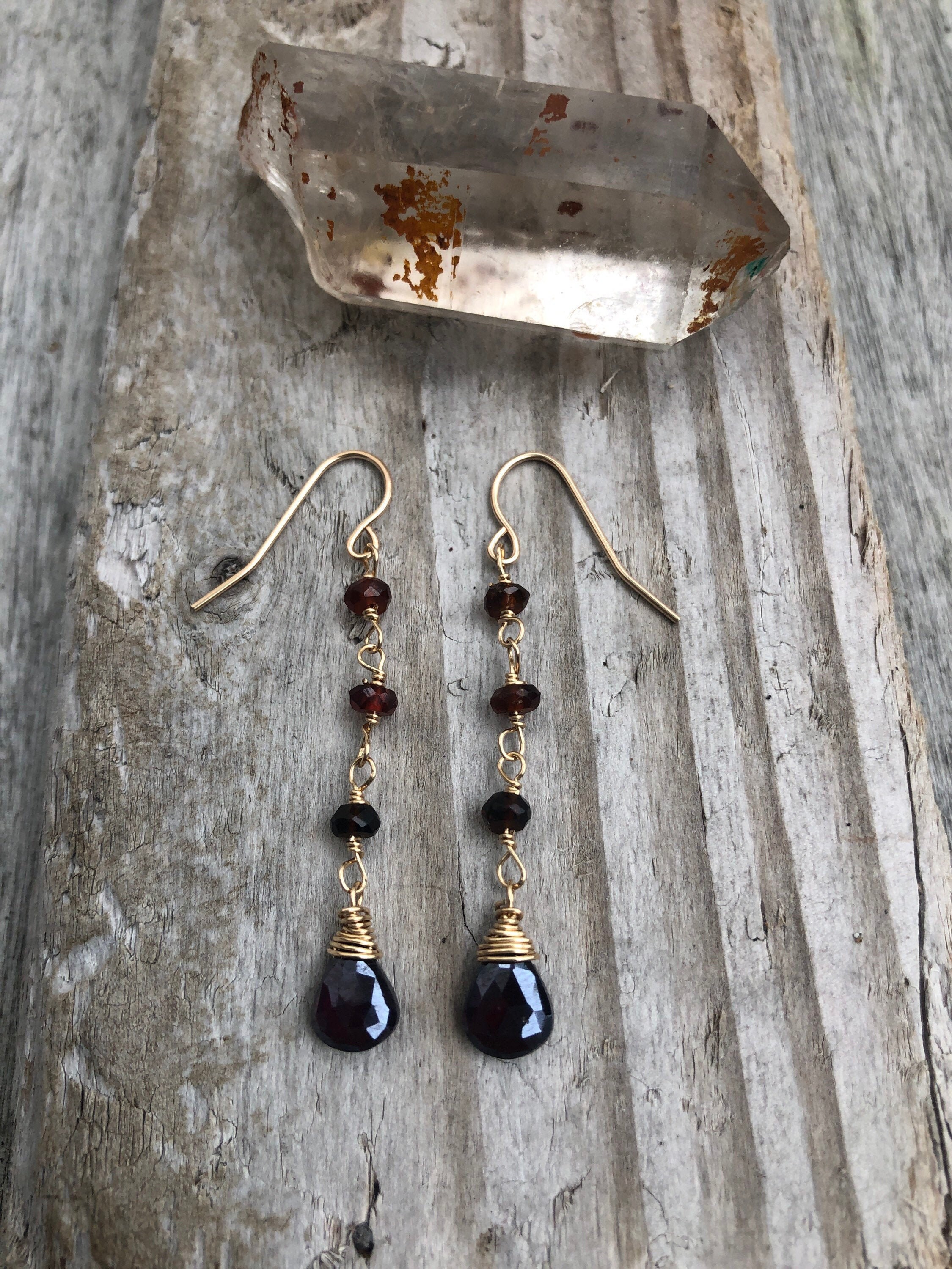 Garnet and Tundra Sapphire Drop Earrings