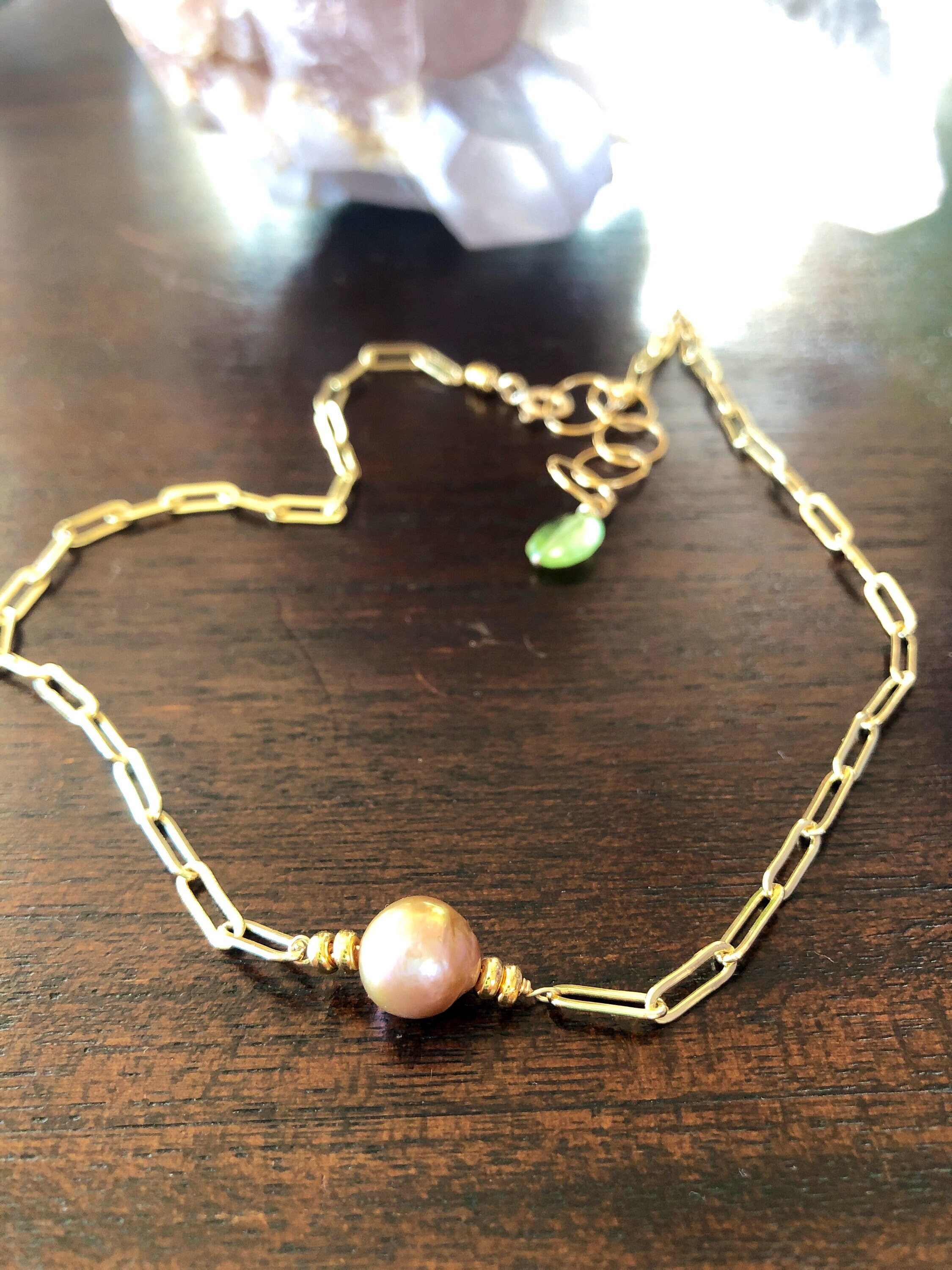 Pink Pearl Gold Chain Choker