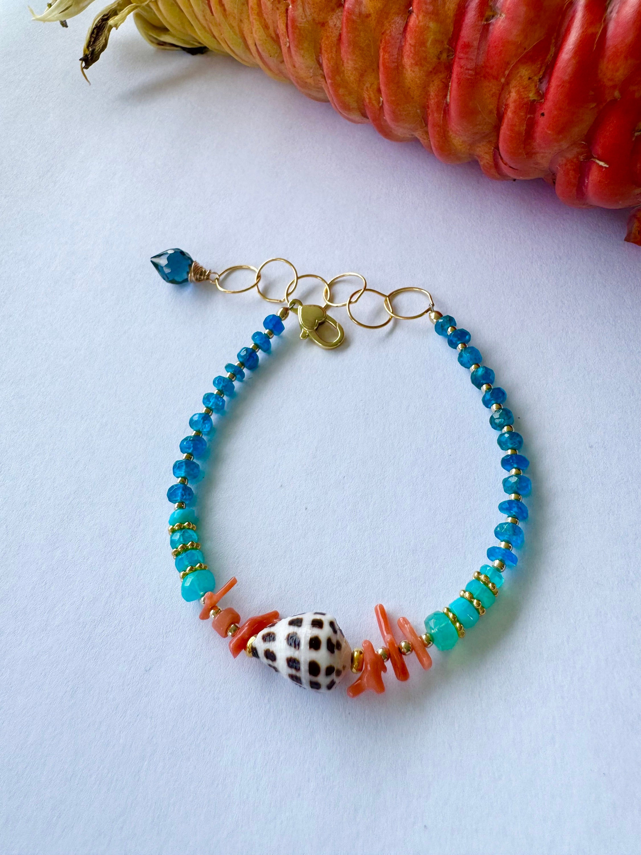 Hawaii Hebrew Cone Shell and Gemstone Bracelet