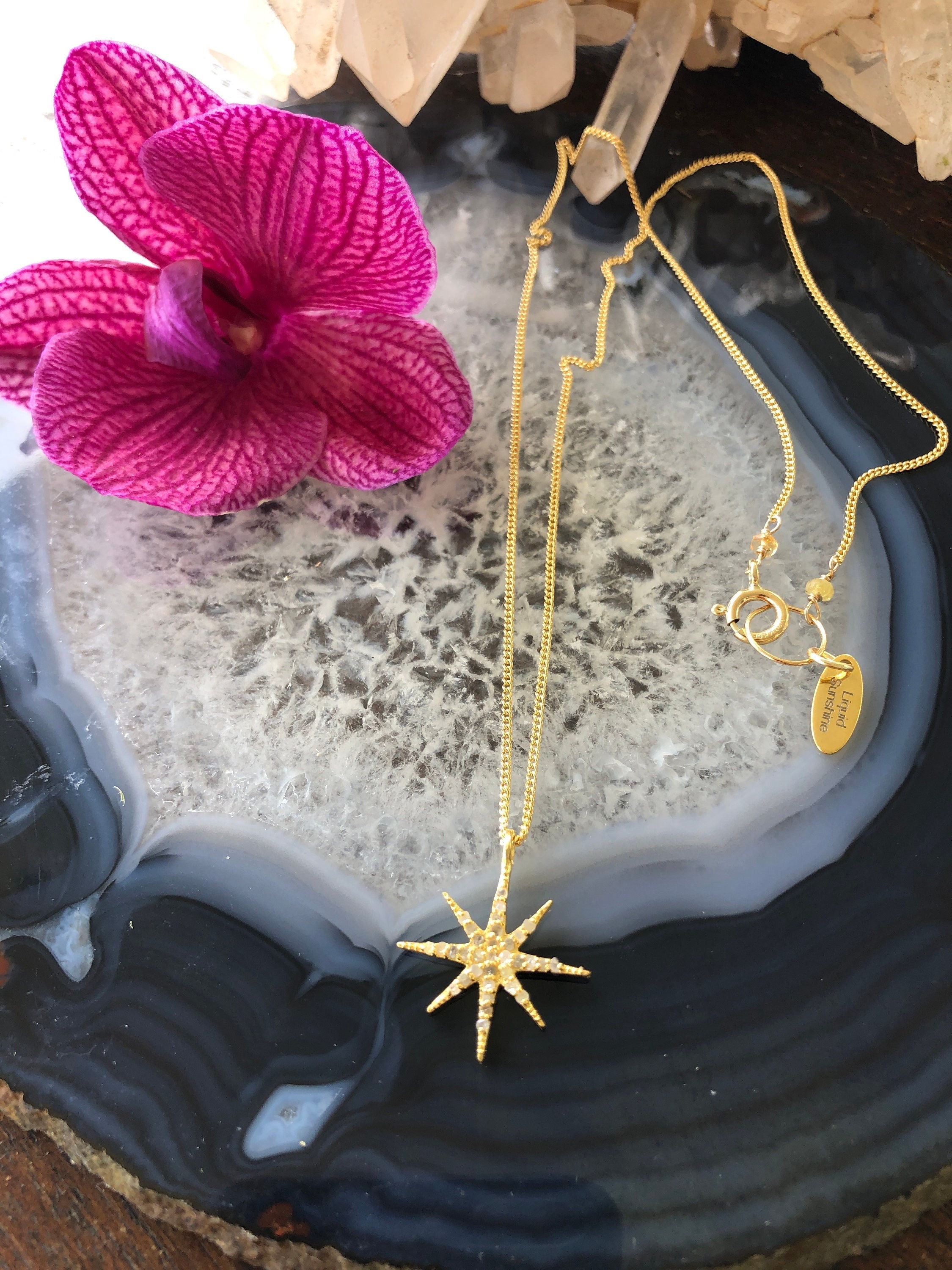 Star Pave Diamond Pendant Gold Necklace