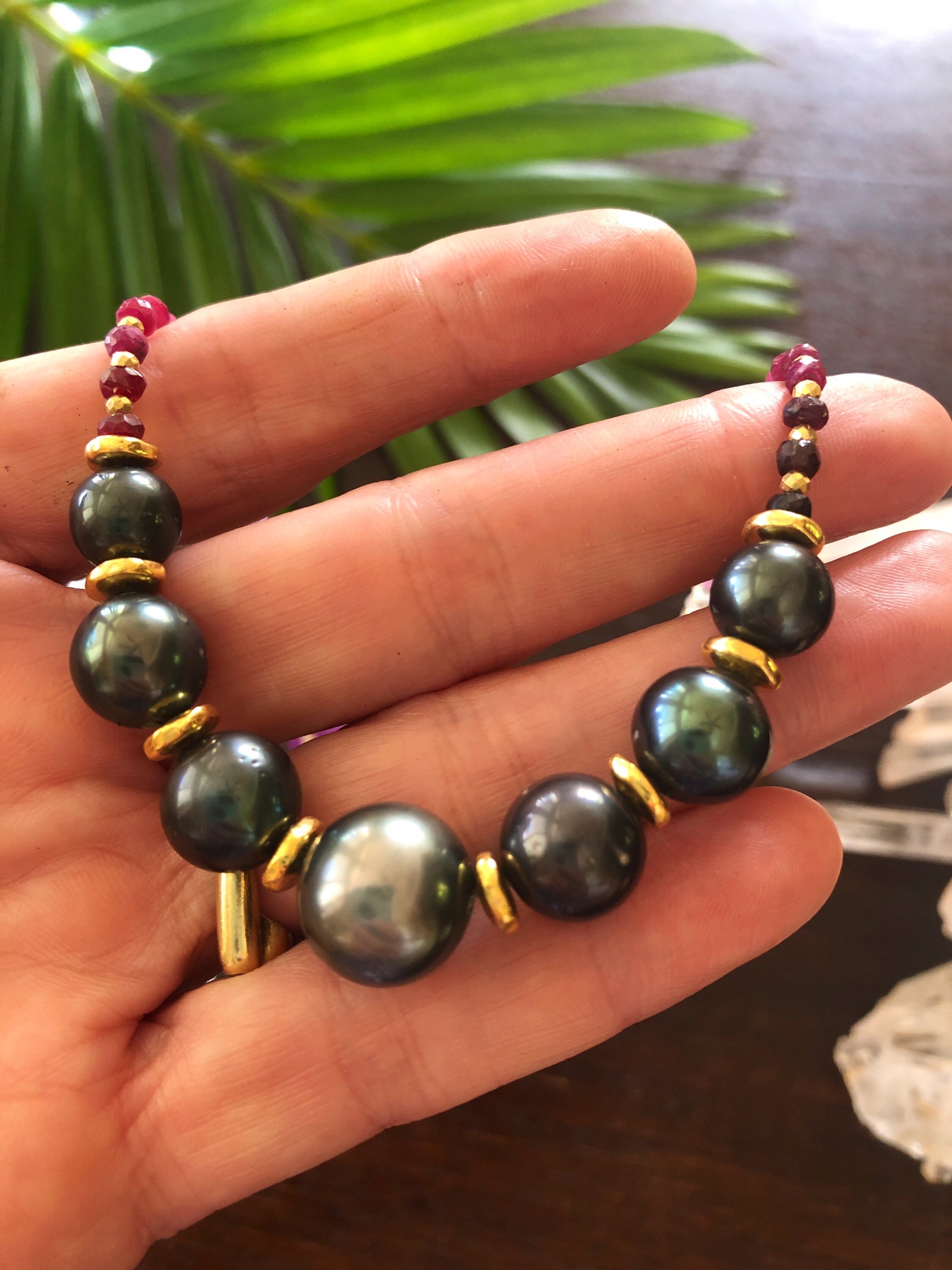 Tahitian Pearl and Ruby Necklace