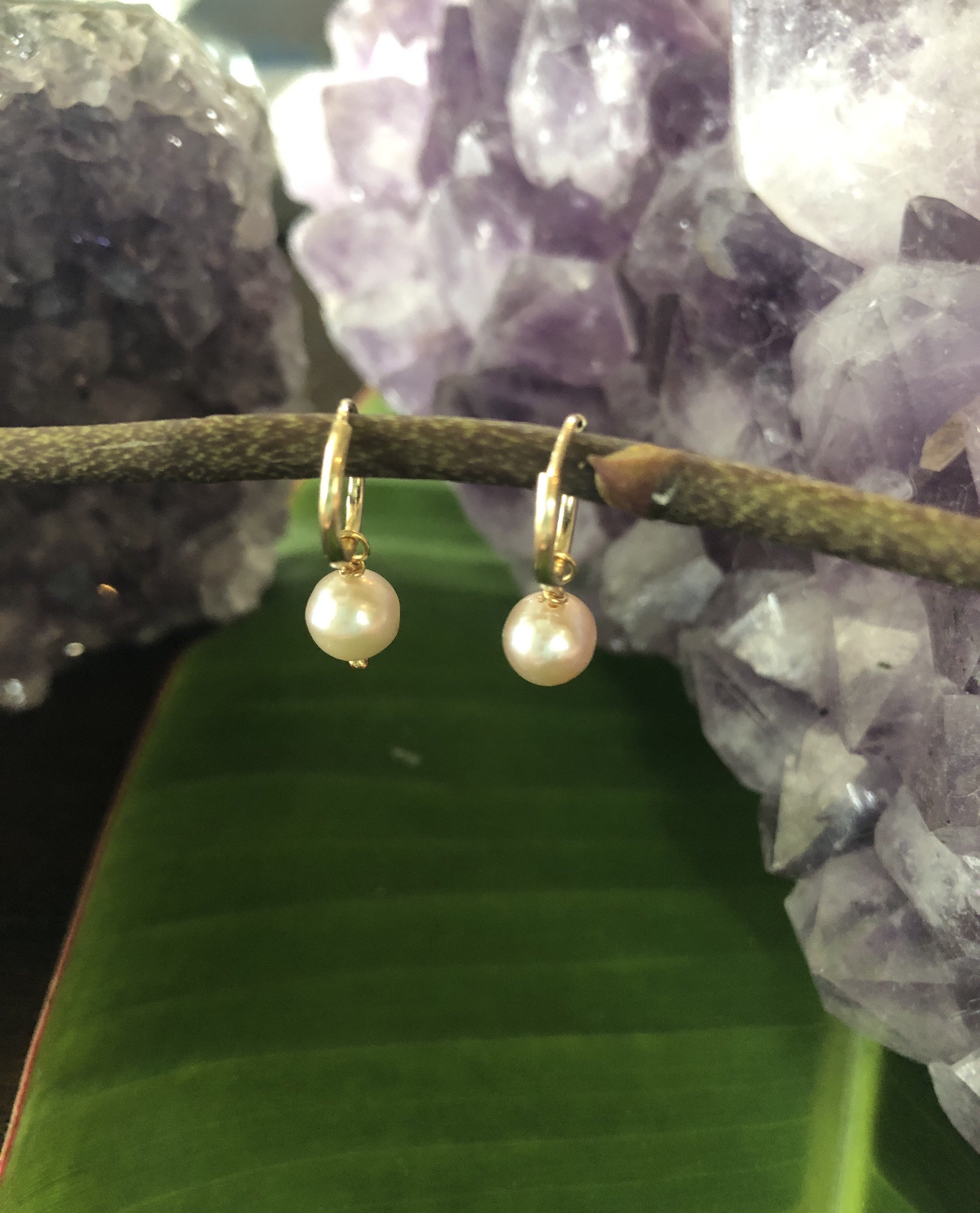 Petite Through Gold Hoop Pearl Earrings