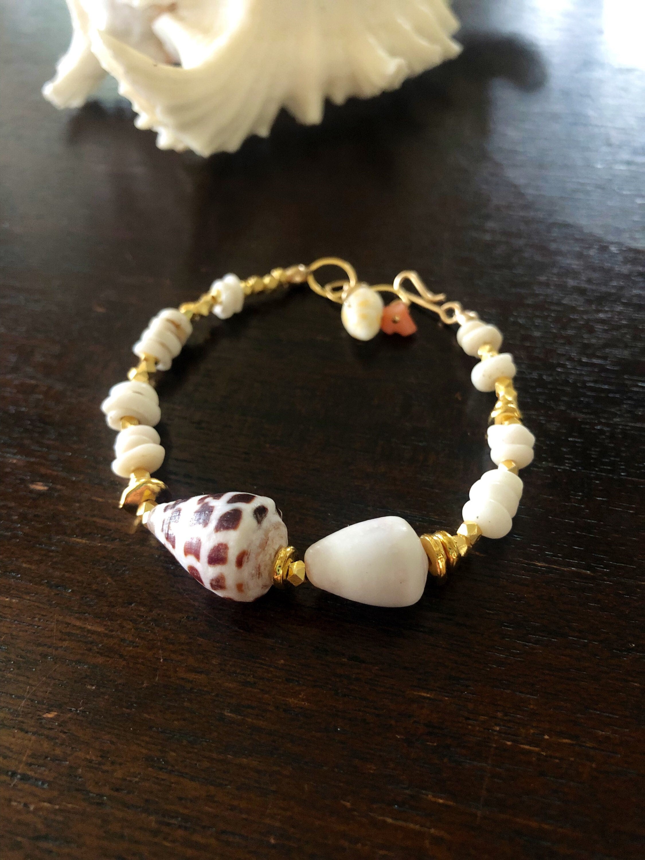 Hawaiian cone shell and Puka shell Bracelet