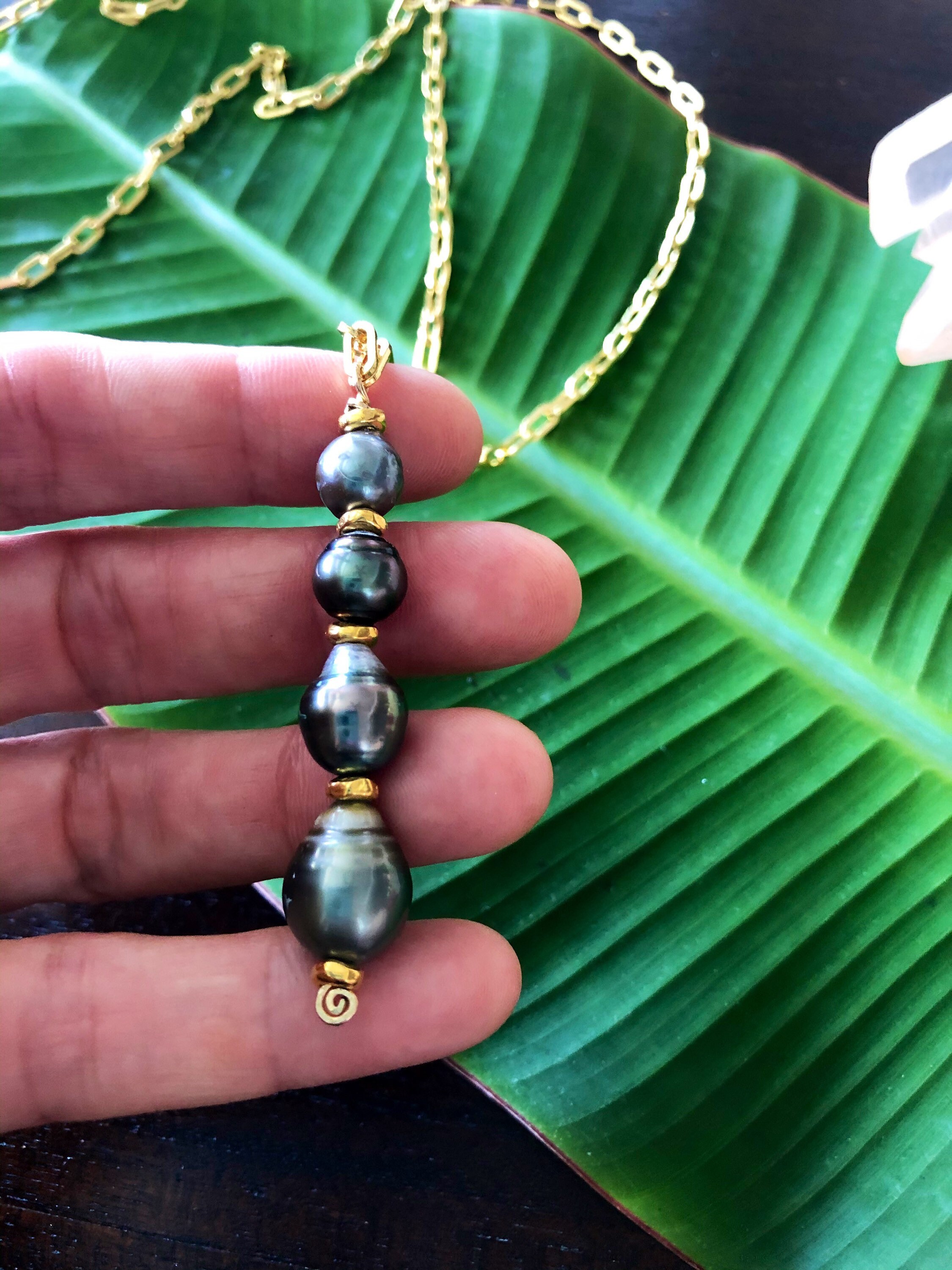 Long Chunky Gold Chain and Tahitian Pearl Pendant Necklace