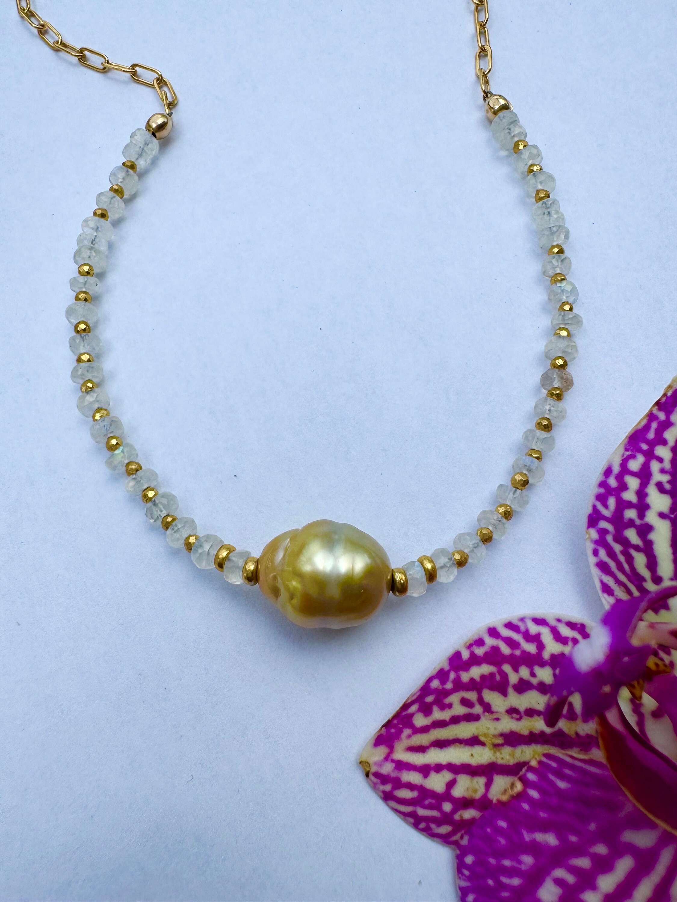Golden South Sea Pearl and Moonstone Necklace