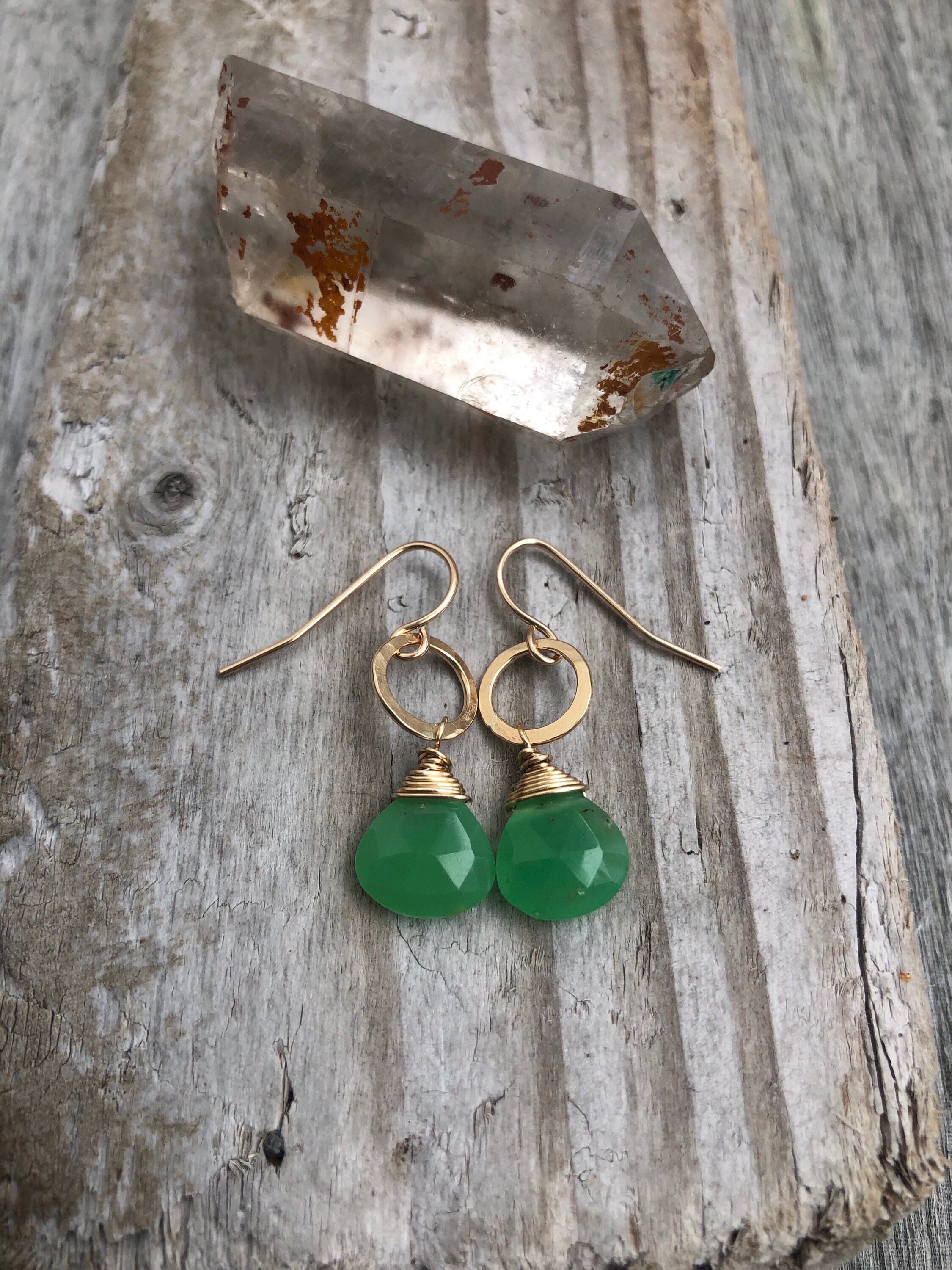 Chrysoprase Small Gemstone Hoops