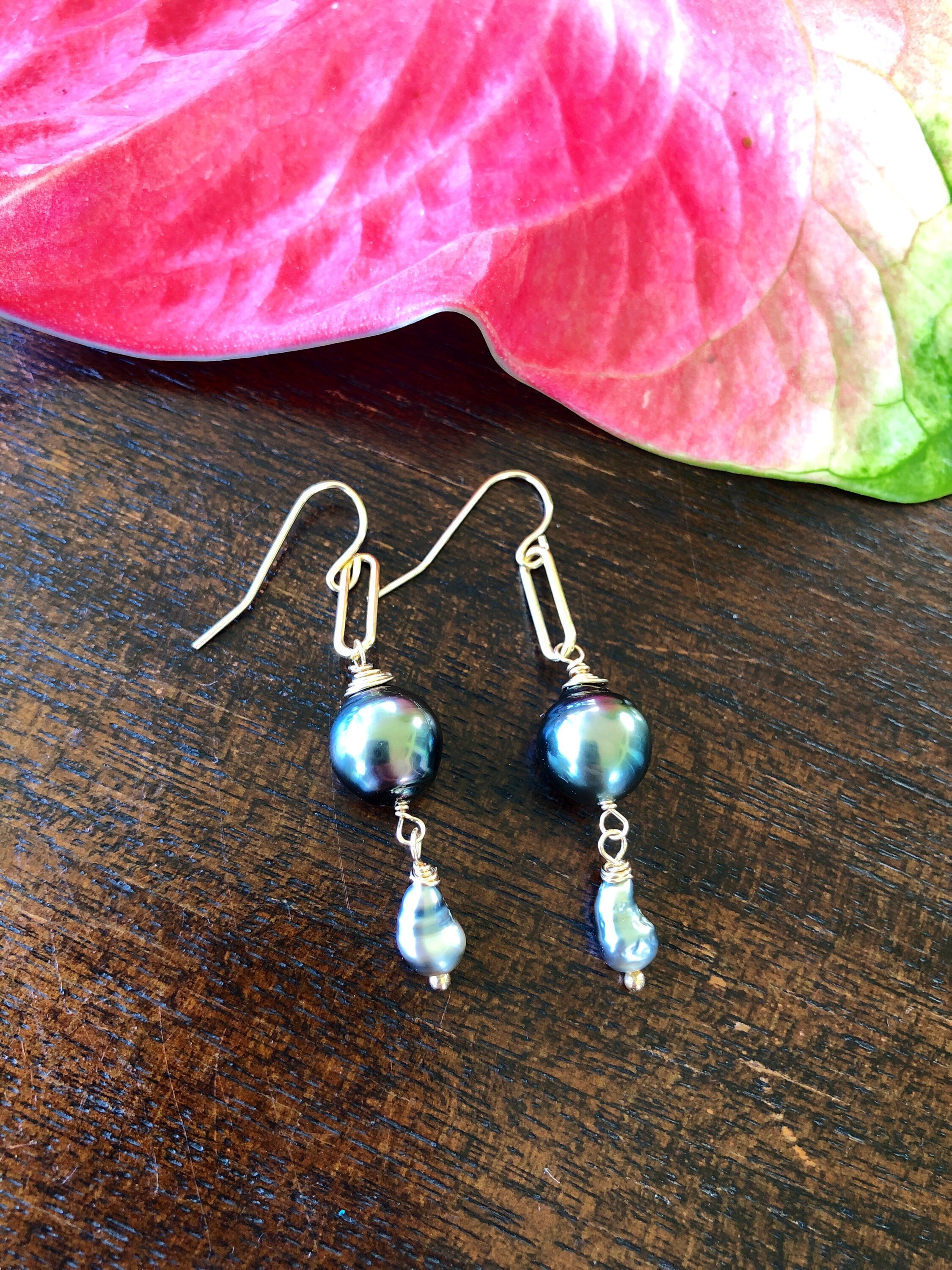 Double Tahitian Pearl Drop Earrings