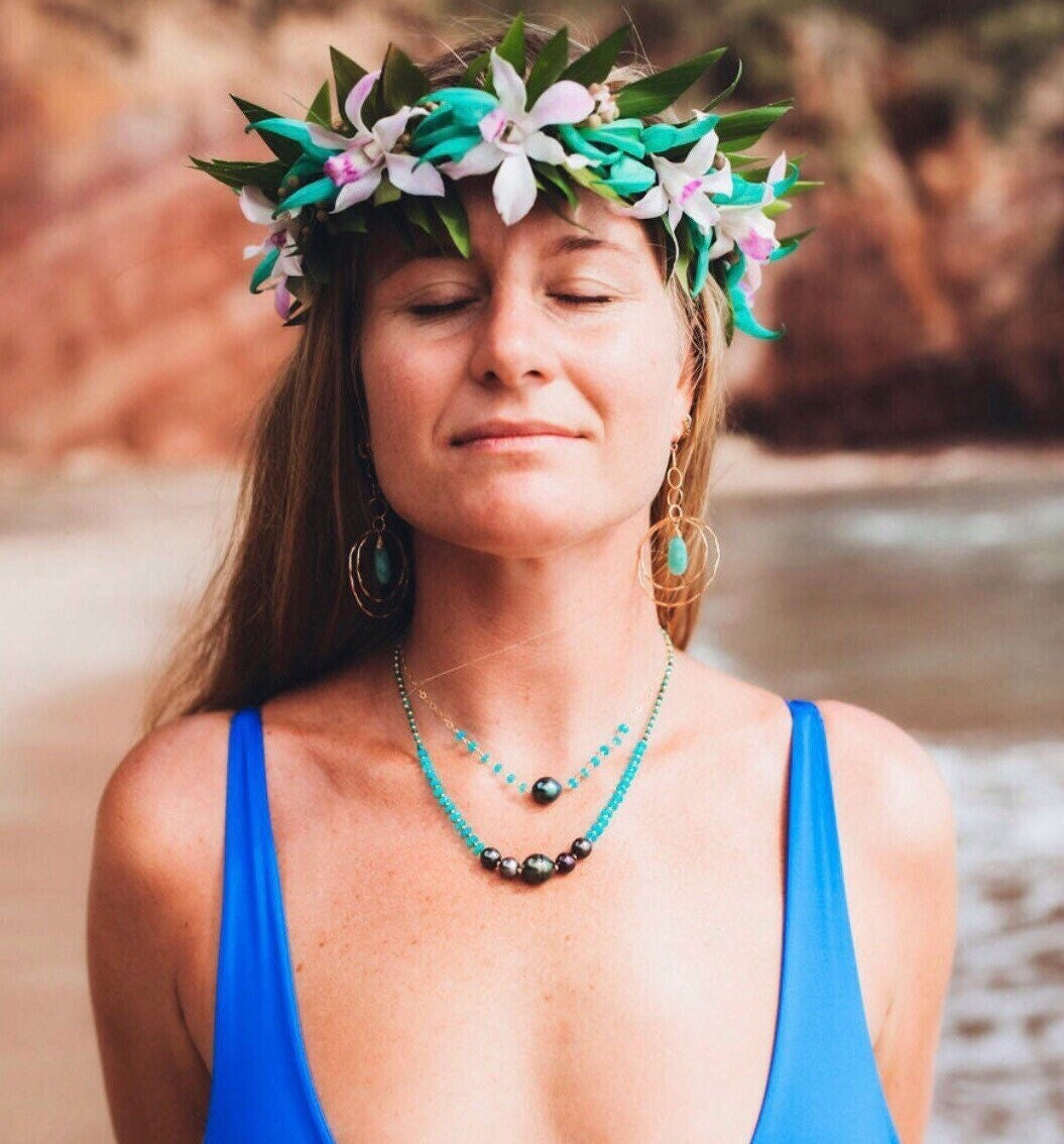 Tahitian Pearl and Blue Opal Necklace