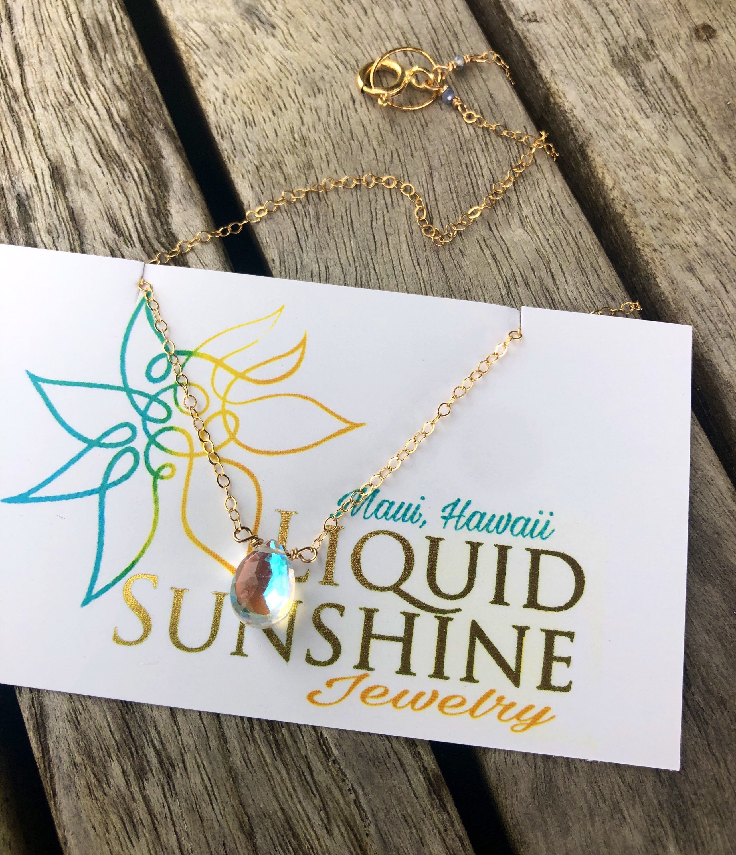 Petite Rainbow Quartz Necklace gold chain