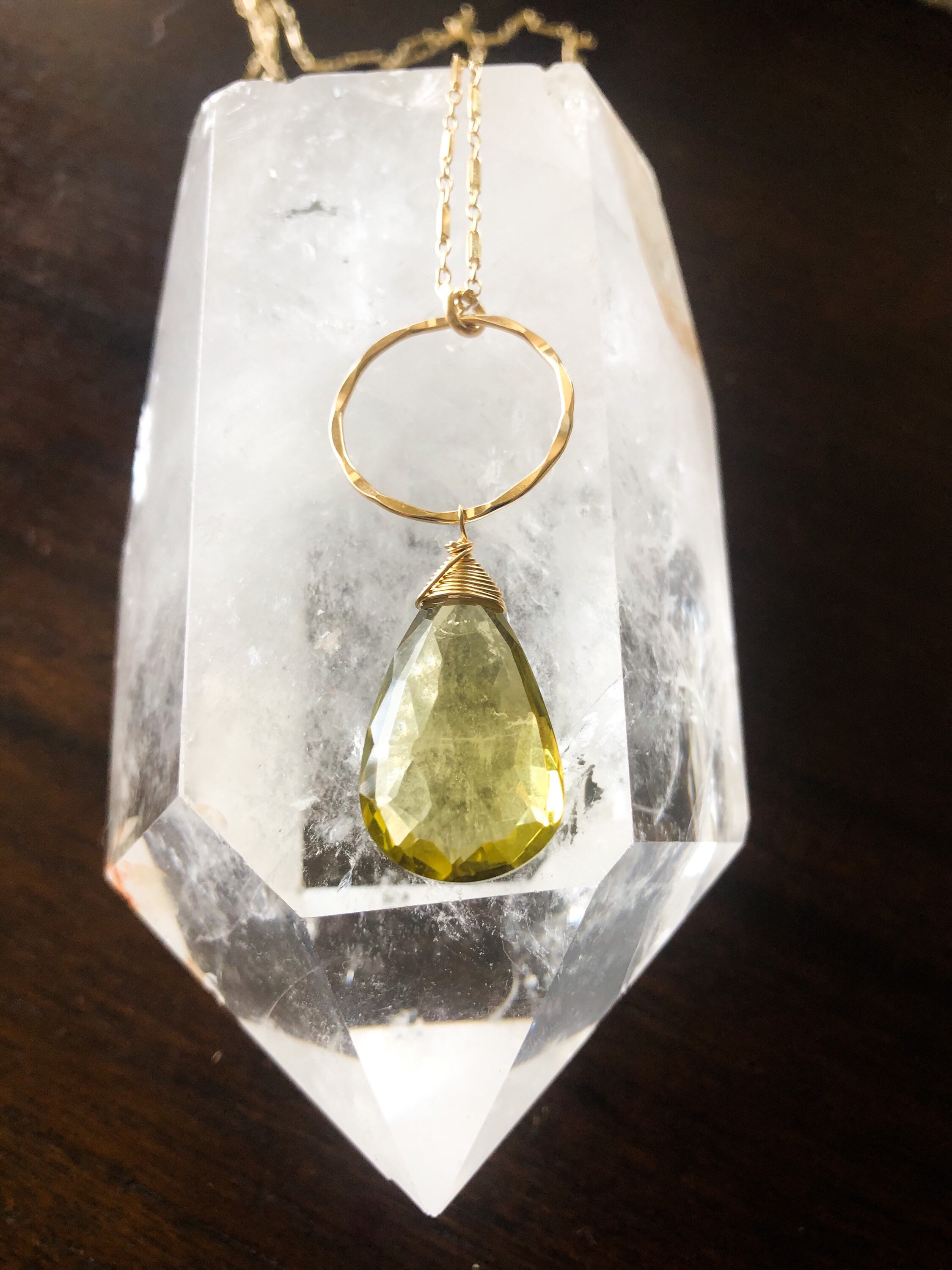 Gorgeous Lemon Quartz Long Gold Chain Necklace