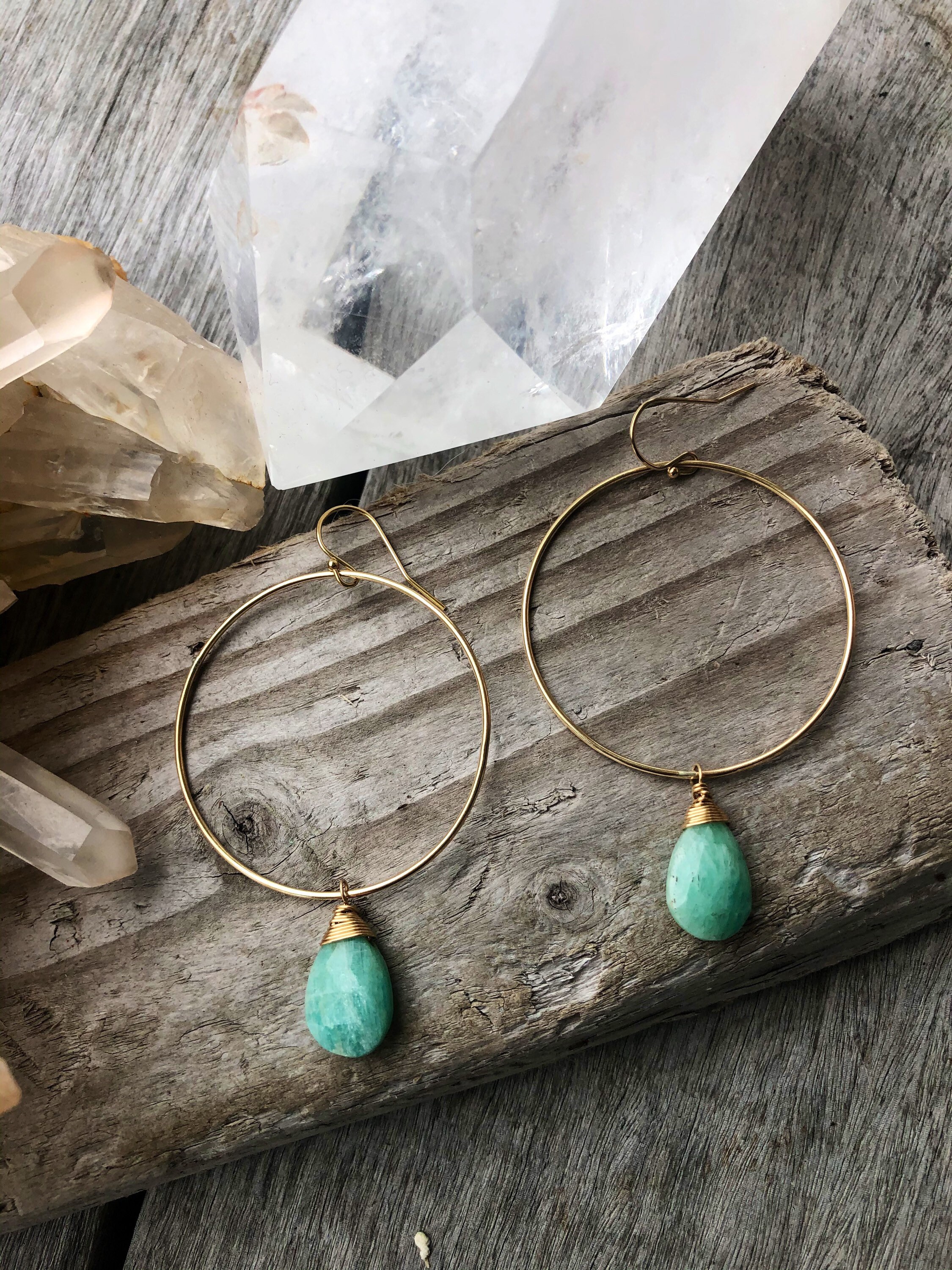 Aqua Amazonite Gemstone Hoops