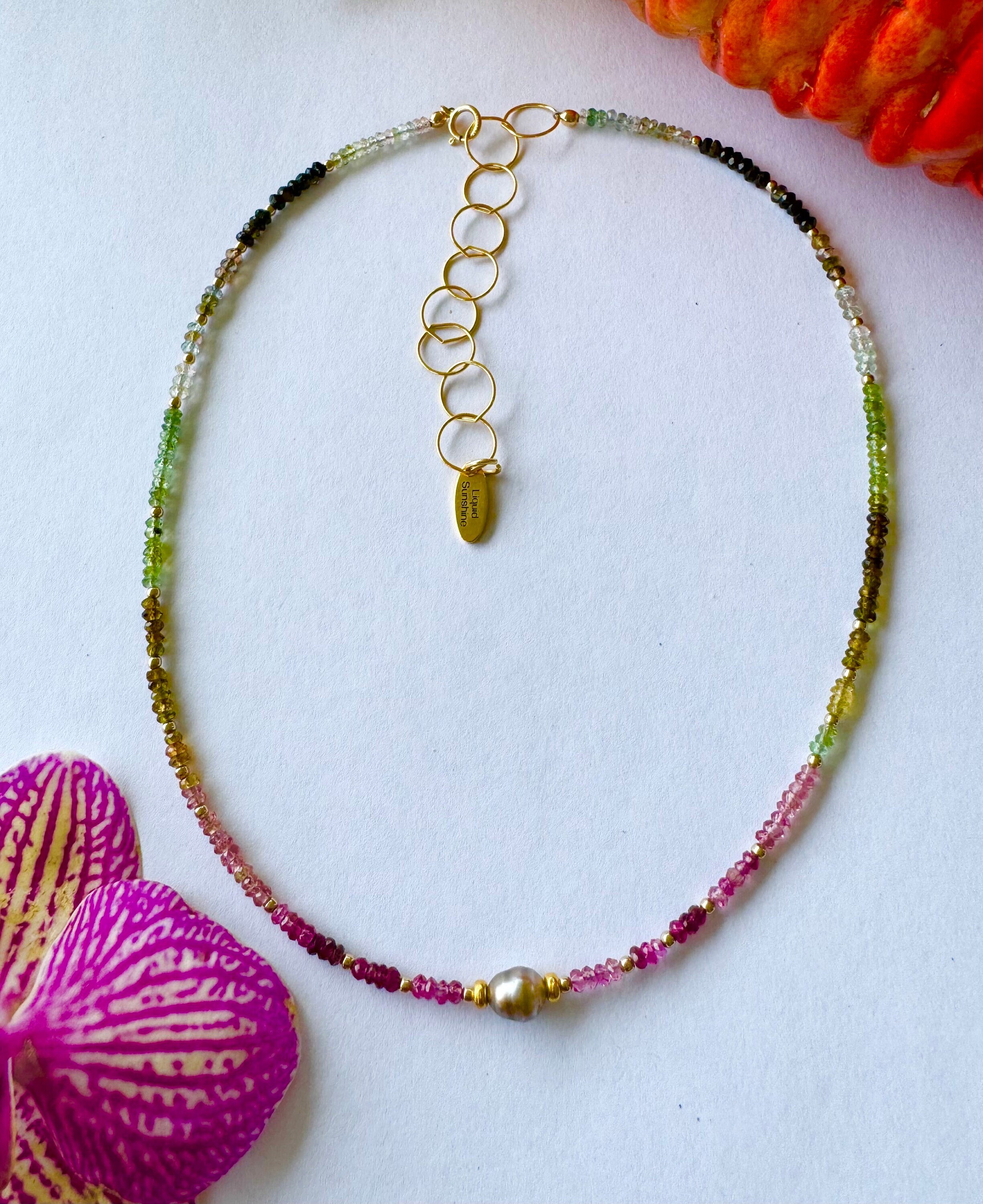 Tourmaline and Tahitian Keshi Pearl Necklace