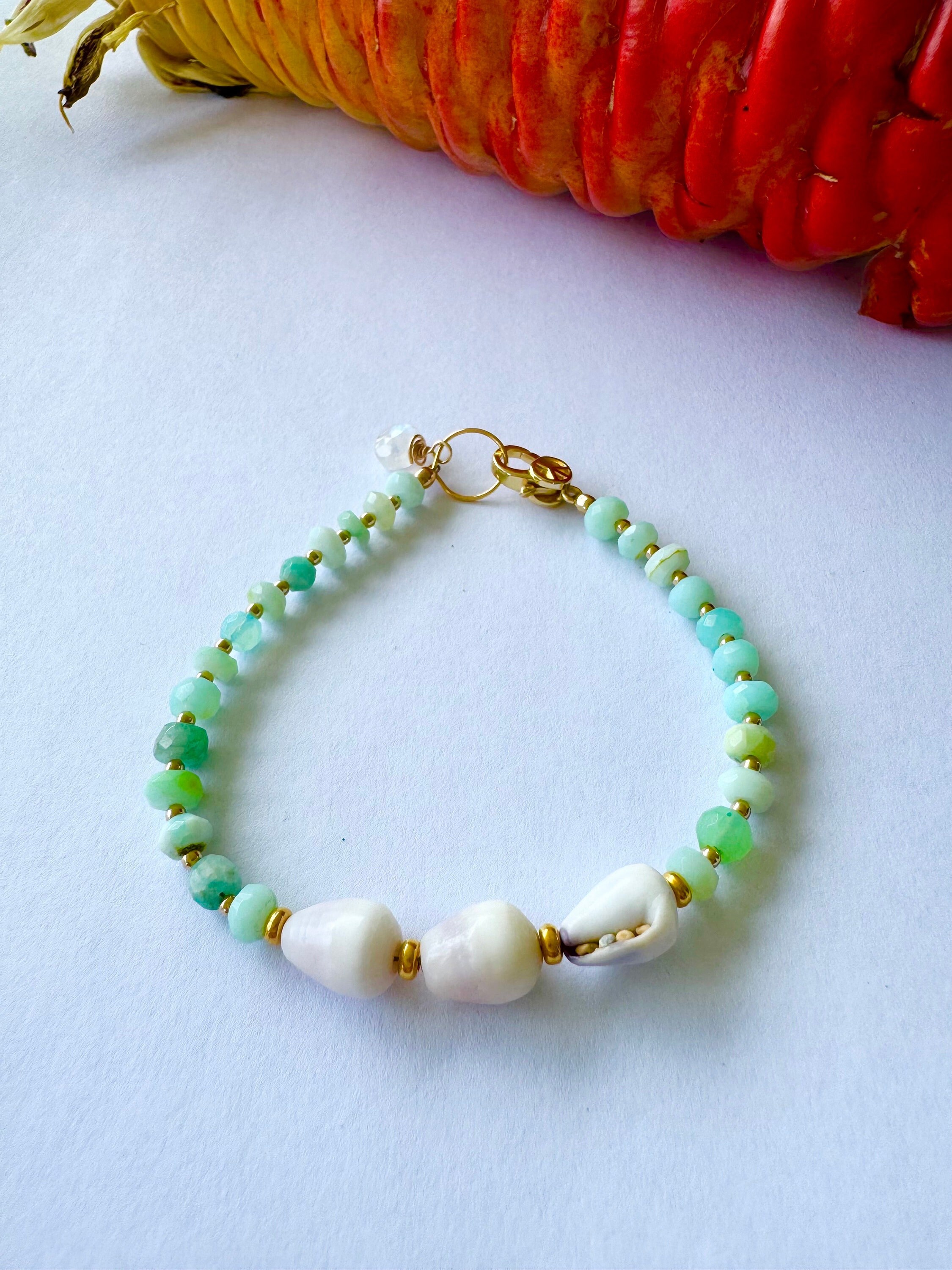 Hawaii Cone Shell and Gemstone  Bracelet