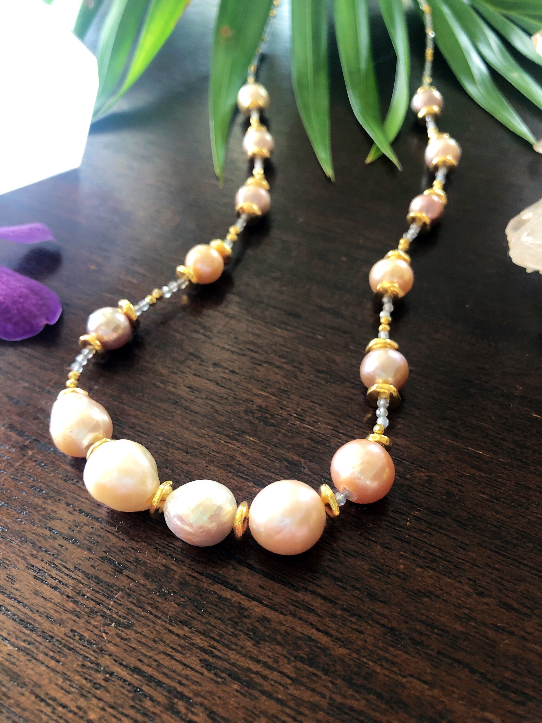 Pink and Champagne Pearl Necklace