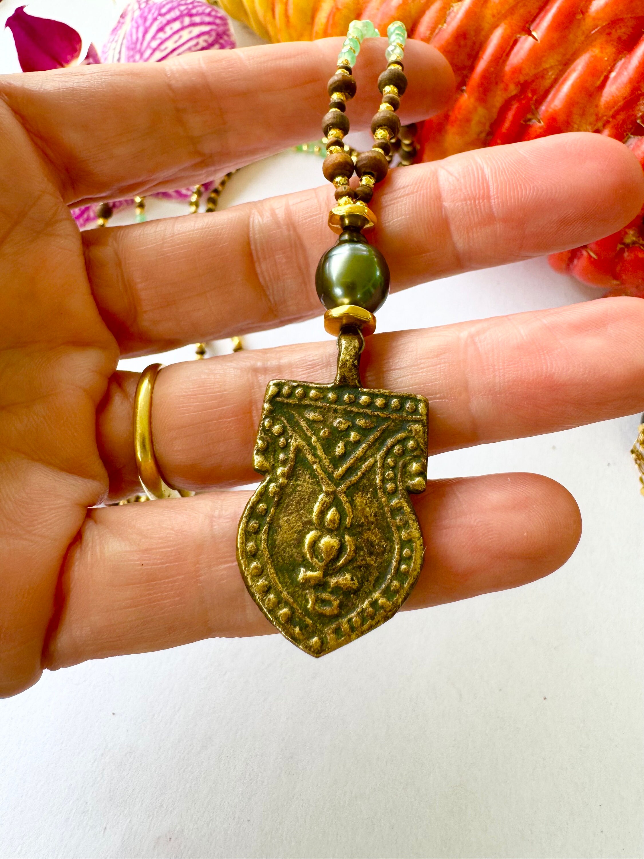 Buddah Amulet Gemstone and Sandalwood Mala