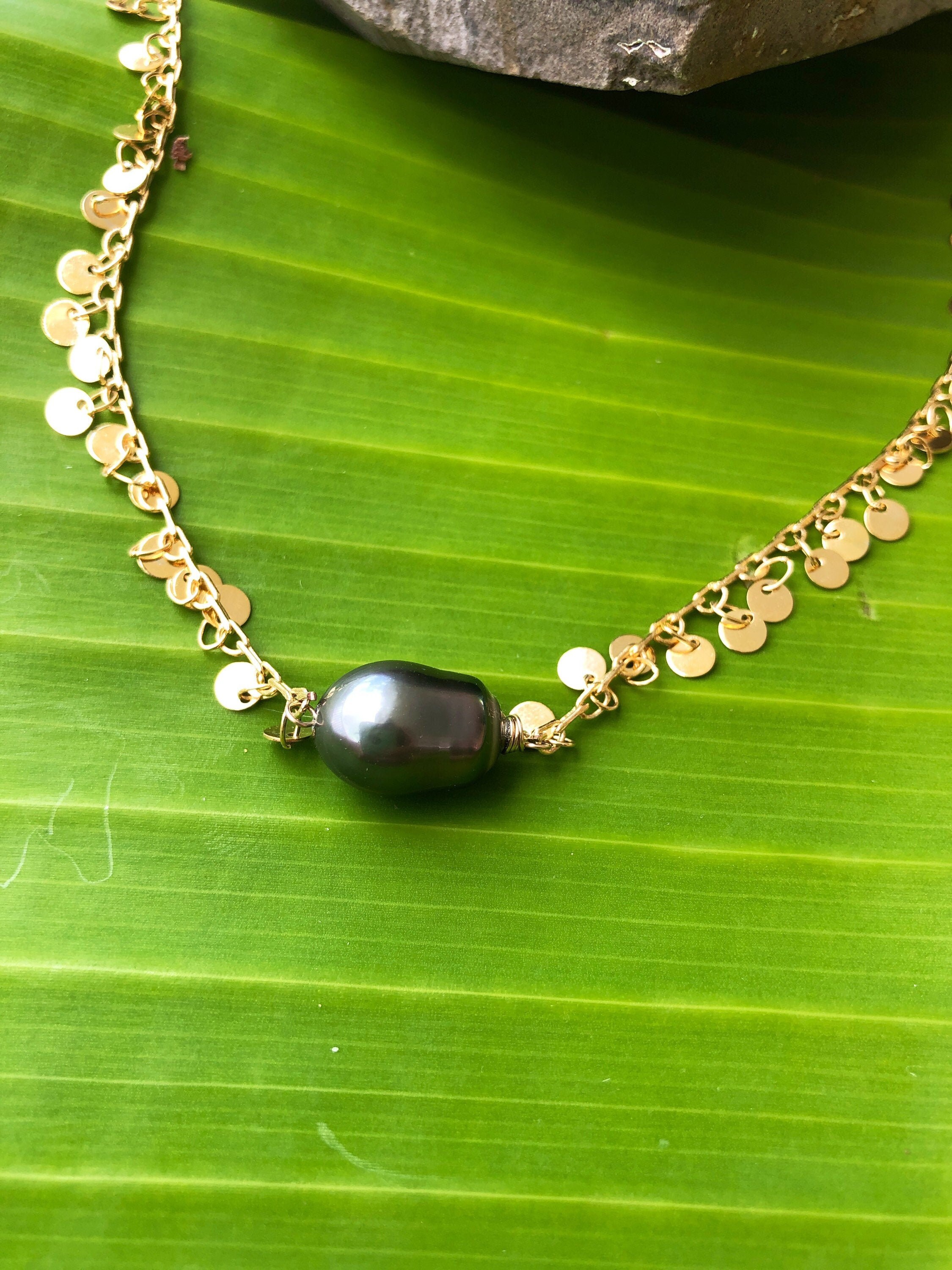 Tahitian Pearl on Goldfill Disc Chain Necklace by Liquid Sunshine