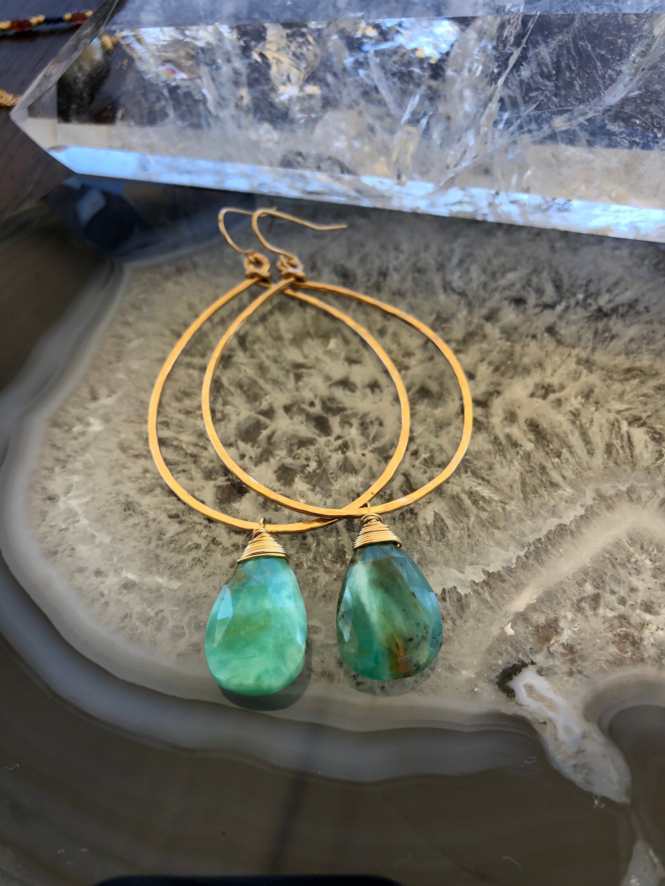 Peruvian Opal Hammered Hoop Earrings