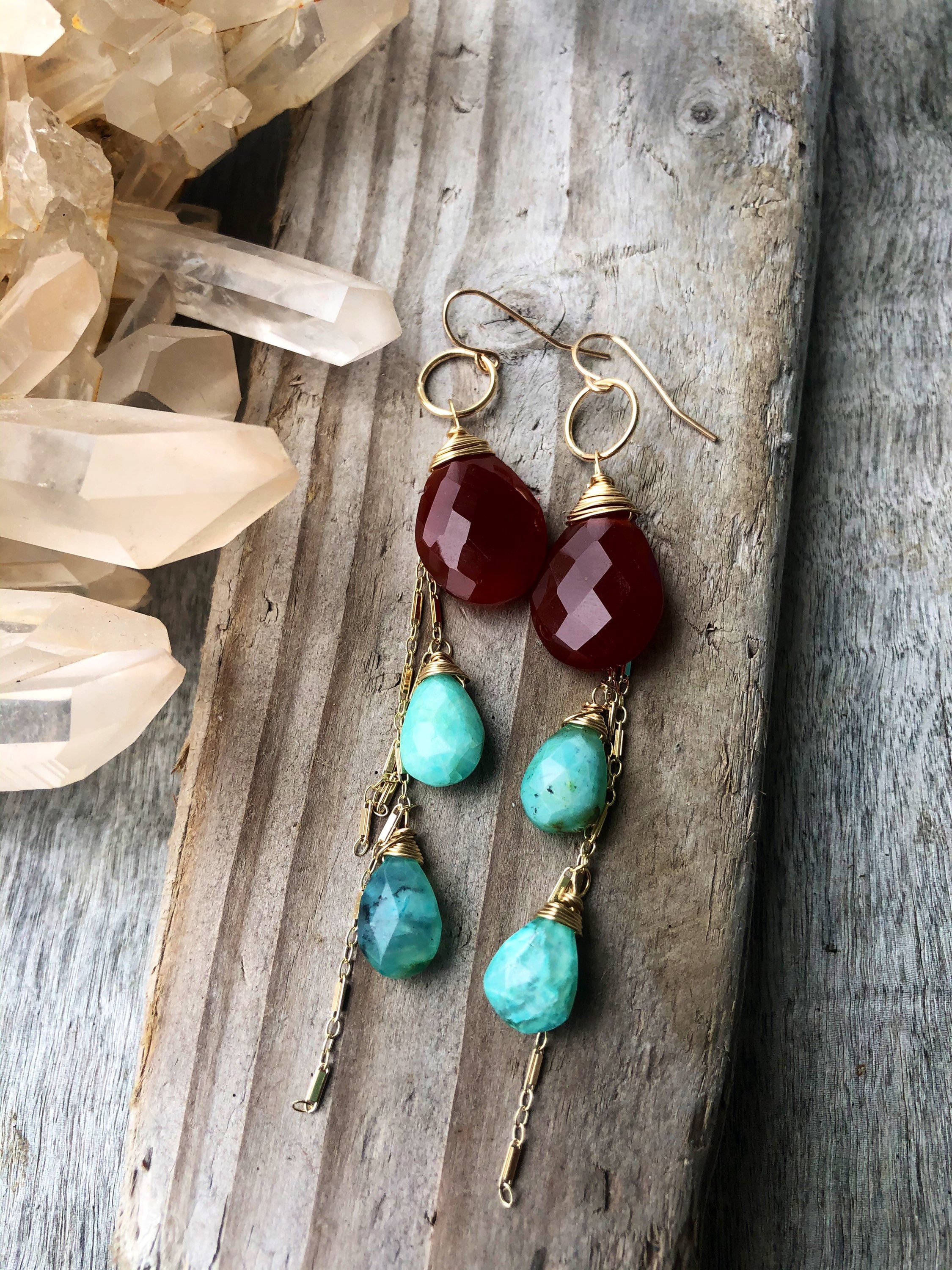 Carnelian and Aqua Opal Earrings