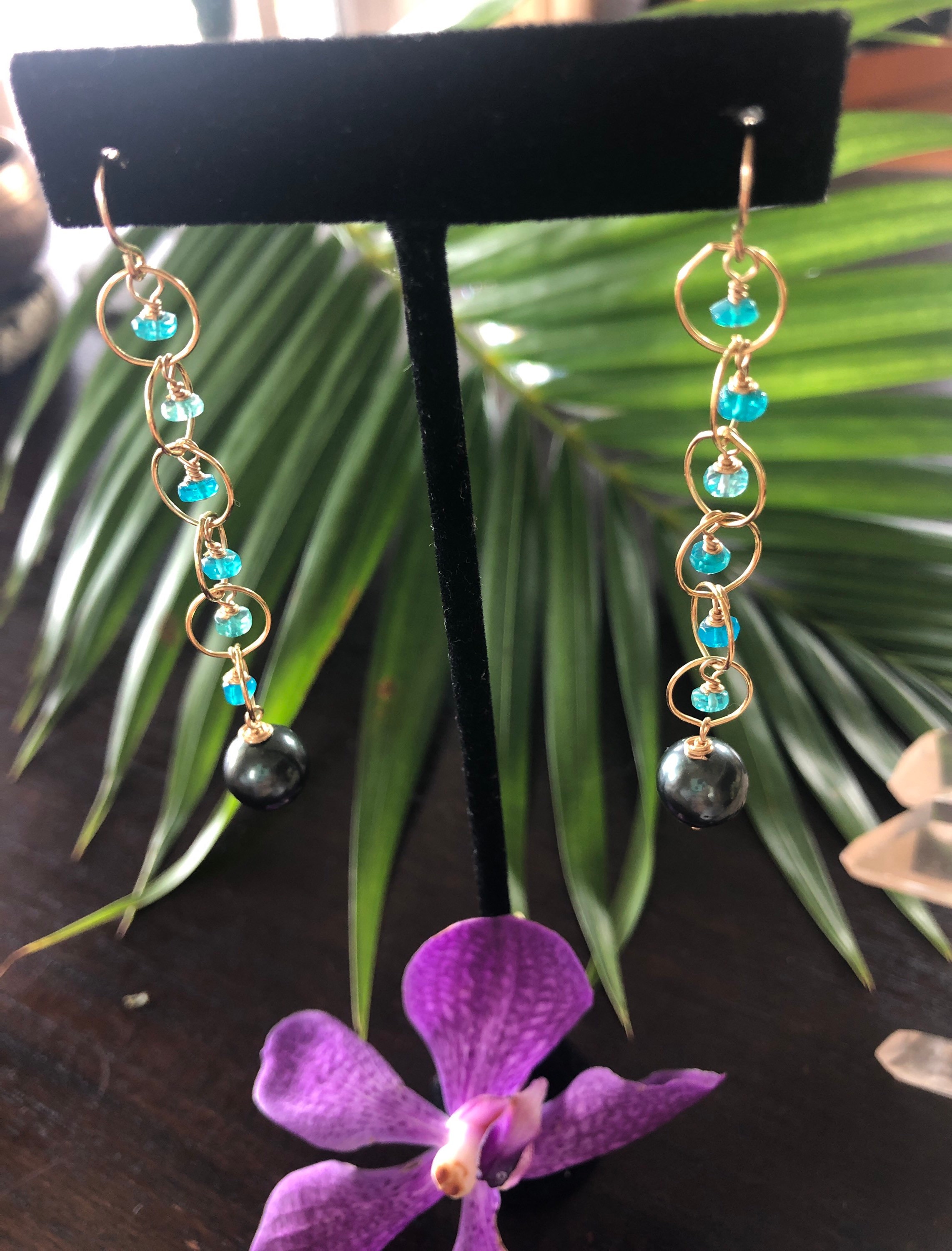 Tahitian Pearl and Opal Dangle Earrings