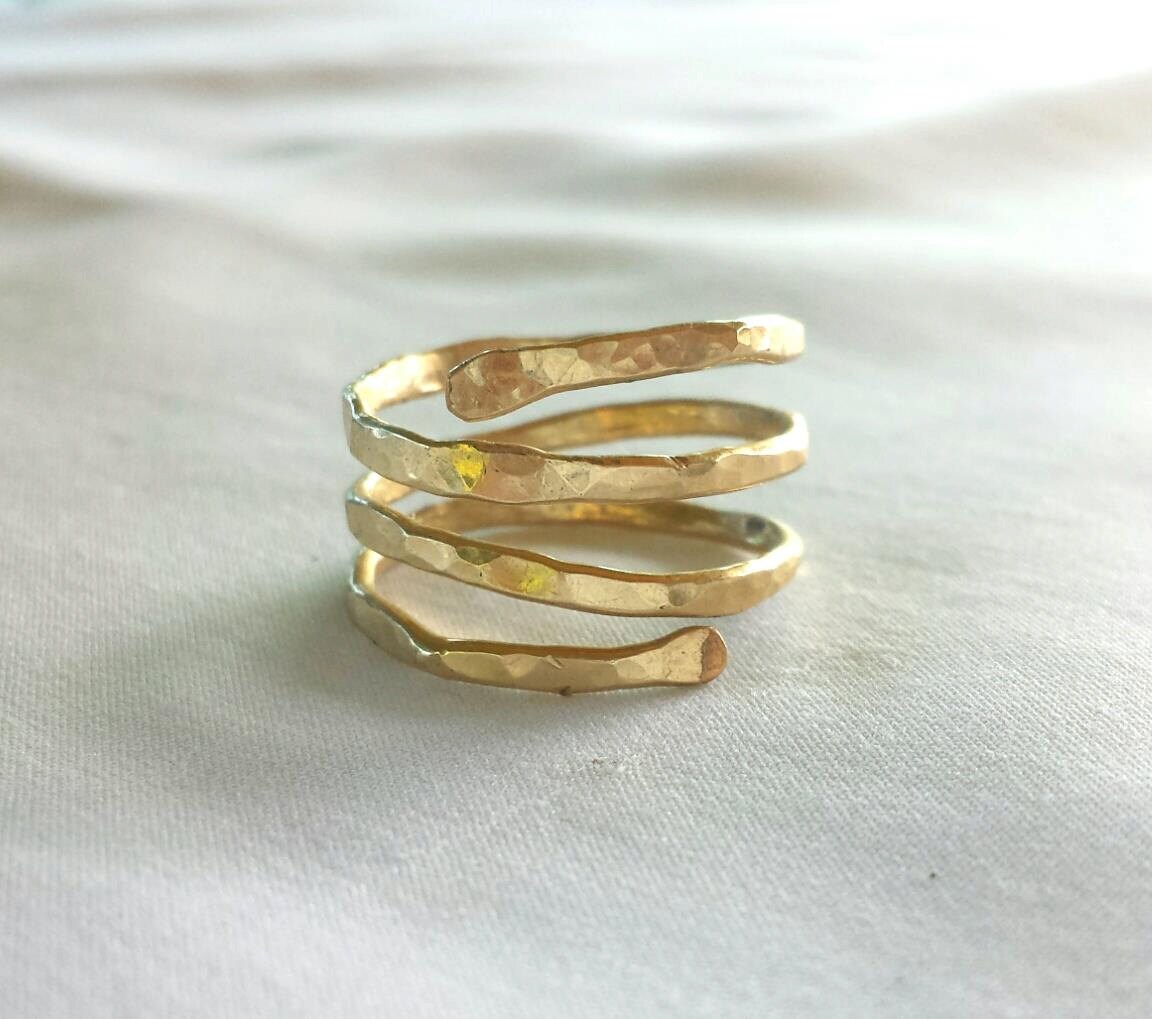 Gold Hammered Wrap Spiral Coil Women's Ring by Liquid Sunshine