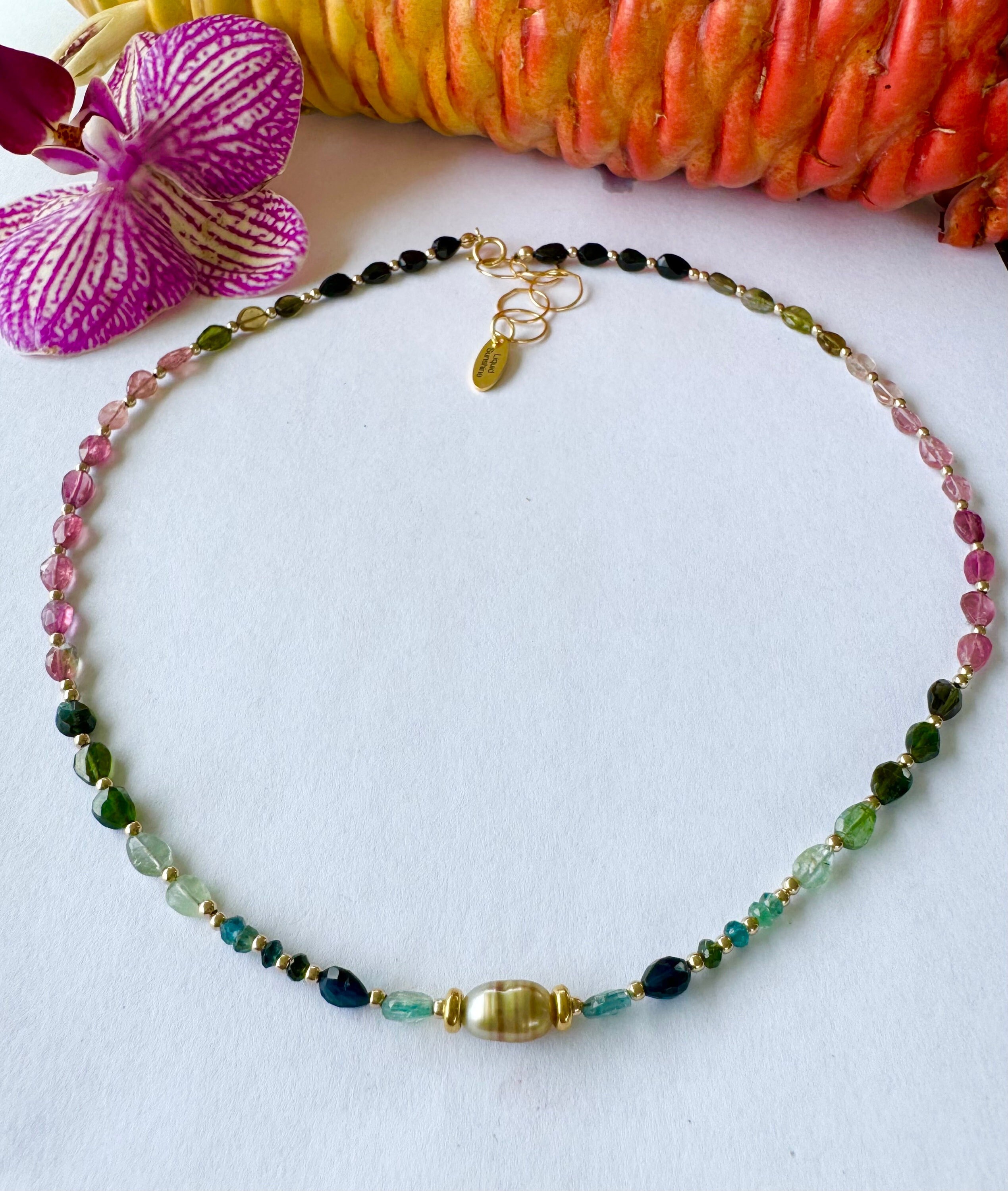 Tourmaline and Tahitian Keshi Pearl Necklace